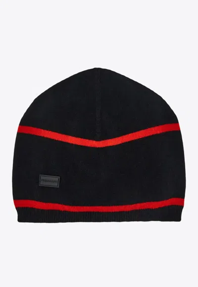 Ferragamo Logo-patch Cashmere Beanie In Black