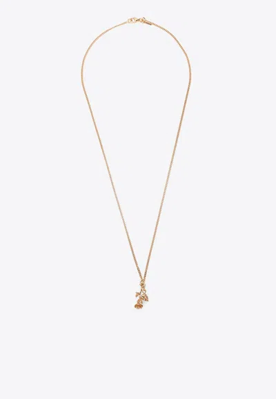 Emanuele Bicocchi Rose And Skull Necklace In 925 Gold-plated Silver In Multicolor