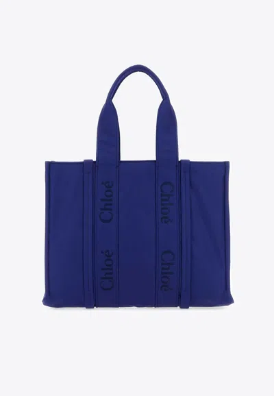 Chloé Large Woody Tote Bag In Indigo