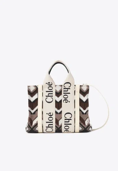 Chloé Small Woody Chevron Knitted Tote Bag In Multicolor