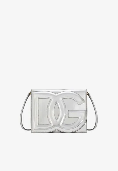 Dolce & Gabbana Logo-embossed Leather Crossbody Bag In Silver