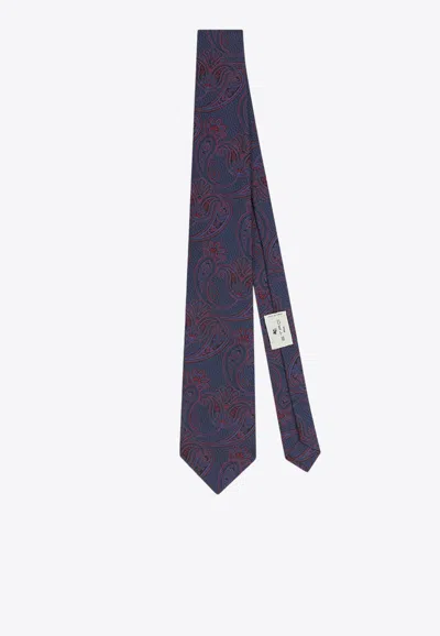 Etro Paisley-print Silk Tie In Navy