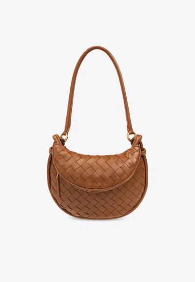 Bottega Veneta Small Gemelli Intrecciato Leather Shoulder Bag In Cognac