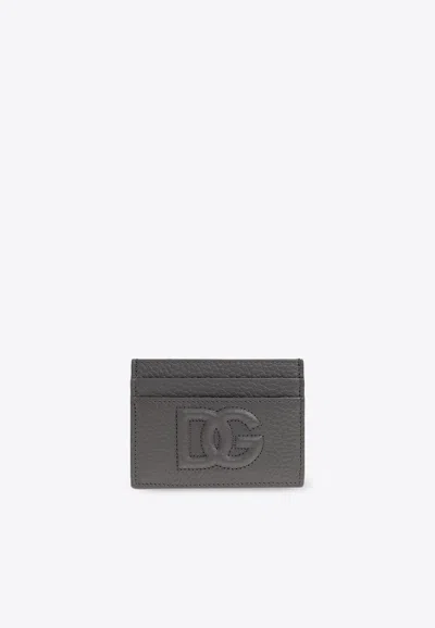 Dolce & Gabbana Small Zip-around Wallet In Calfskin With Raised Logo In Gray
