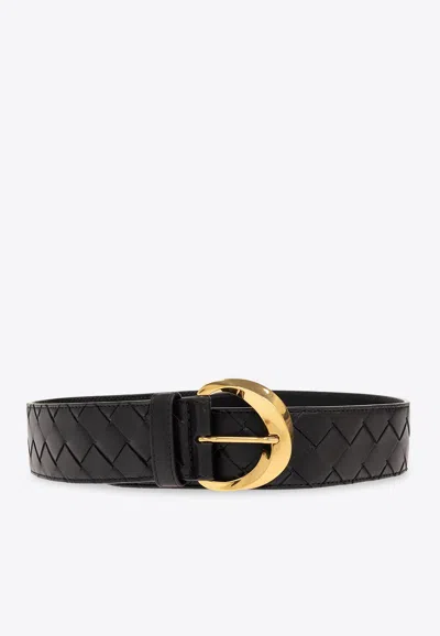 Bottega Veneta Essential Twist Intrecciato Leather Belt In Black