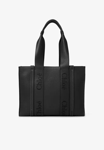 Chloé Medium Woody Tote Bag In Black