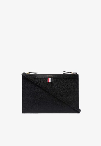 Thom Browne Logo Print Pebbled Leather Crossbody Bag In Black