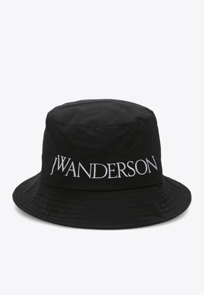 Jw Anderson Logo-embroidered Tonal-stitching Bucket Hat In Black