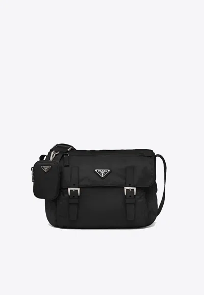 Prada Re-nylon Triangle Logo-plaque Shoulder Bag In Black
