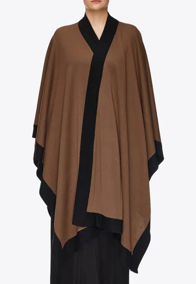 Ferragamo Logo-plaque Wool Cape In Brown