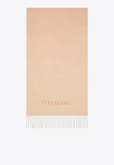 Ferragamo Logo Jacquard Cashmere Scarf In Pink