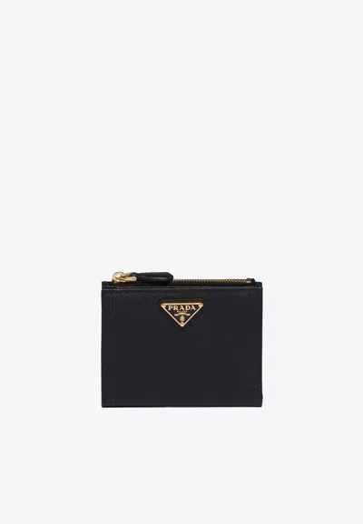 Prada Womens Black Brand-plaque Small Saffiano Leather Wallet In Black