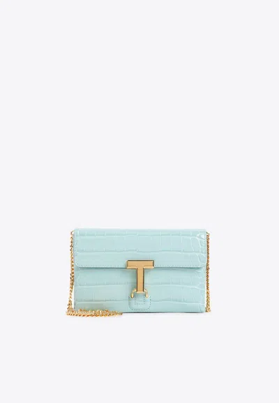 Tom Ford Mini Monarch Shoulder Bag In Croc-embossed Leather In Light Blue