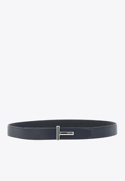 Tom Ford T-buckle Leather Belt In Navy