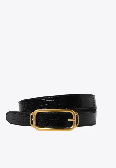 Tom Ford Stadium Croc-embossed Leather Belt In Black