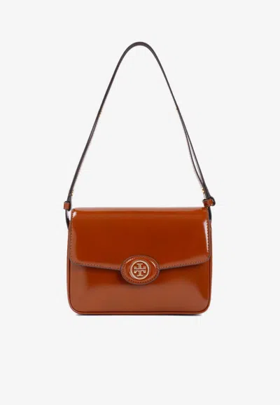 Tory Burch Robinson Spazzolato Shoulder Bag In Dark Sienna