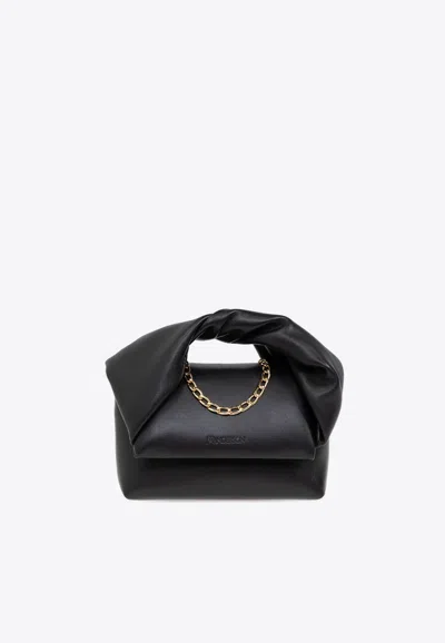 Jw Anderson Small Twister Nappa Leather Top Handle Bag In Black