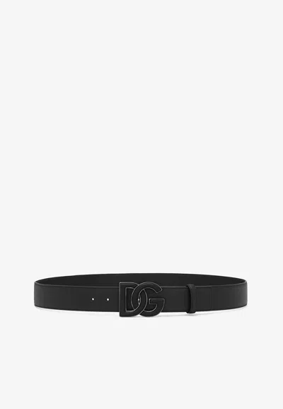 Dolce & Gabbana Black Logo Leather Belt In Black