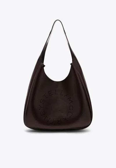 Stella Mccartney Black Leather Hobo Bag With Logo Women In Brown
