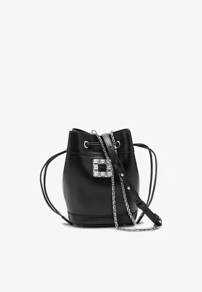 Roger Vivier Mini Leather Bucket Bag With Crystal Buckle In Black