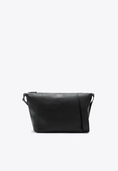 Prada Men's Leather Shoulder Bag In Black