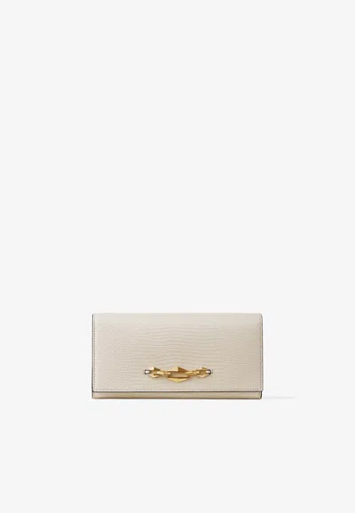 Jimmy Choo Martina Lizard Print Leather Wallet In Natural