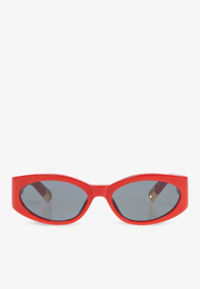 Jacquemus The Ovalo Logo Sunglasses In Gray