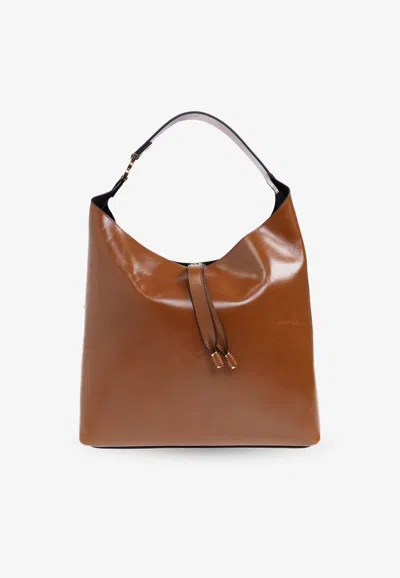 Chloé Marcie Shiny Leather Hobo Bag In Brown