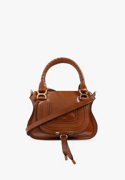 Chloé Marcie Small Double Carry Satchel Bag In Grained Leather In Brown