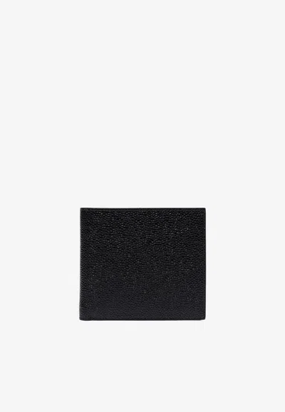 Thom Browne 4-bar Embossing Grosgrain Tab Detail Pebble Grain Leather Bifold Wallet In Black