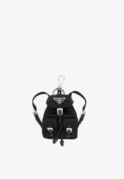 Prada Mini Icon Triangle Logo Keyring In Black