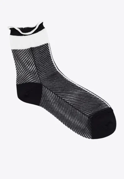 Antipast Sheer Stripped Crew Socks In Black