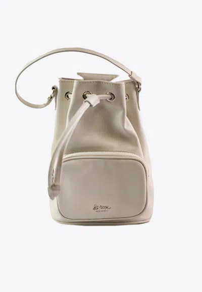 La Rose Zip Leather Bucket Bag In Ivory