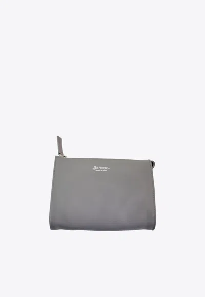 La Rose Leather Make-up Pouch In Gray