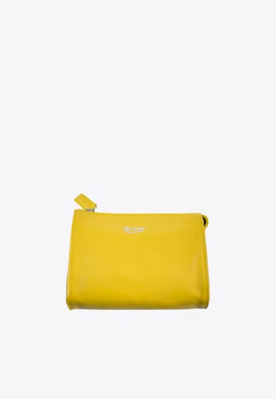 La Rose Leather Make-up Pouch In Yellow