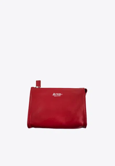 La Rose Leather Make-up Pouch In Red