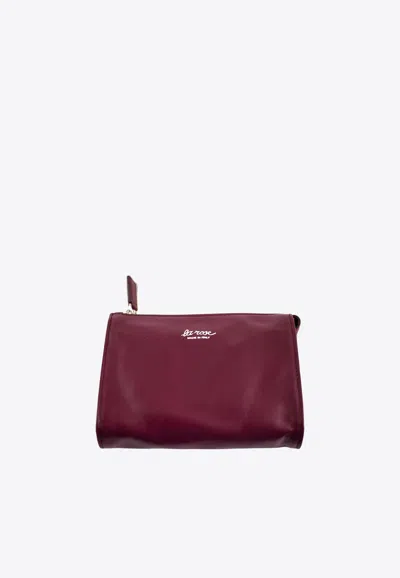 La Rose Leather Make-up Pouch In Bordeaux