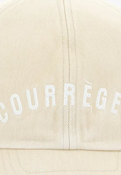 Courrèges Embroidered Washed Cap Ribbed Texture In Oat