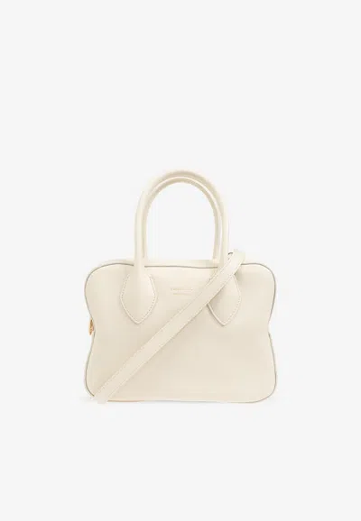 Ferragamo Medium Star Calf Leather Top Handle Bag In Cream