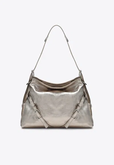 Givenchy Medium Voyou Laminated Leather Shoulder Bag In Metal