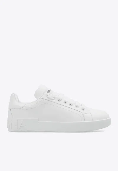 Dolce & Gabbana White Calfskin Portofino Sneakers In White