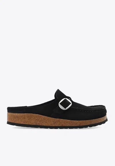 Birkenstock Black Buckley Shearling Suede Slip-on Shoes In Black