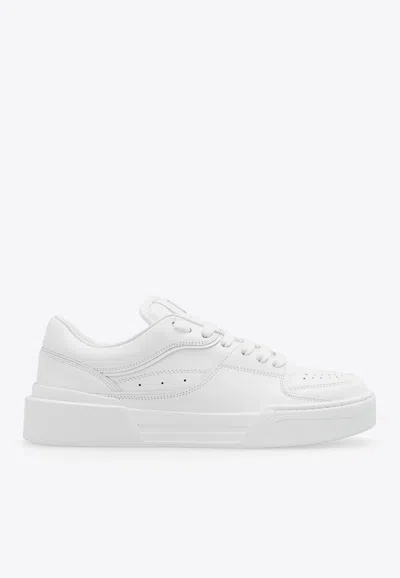 Dolce & Gabbana New Roma Perforated Leather Sneakers In White