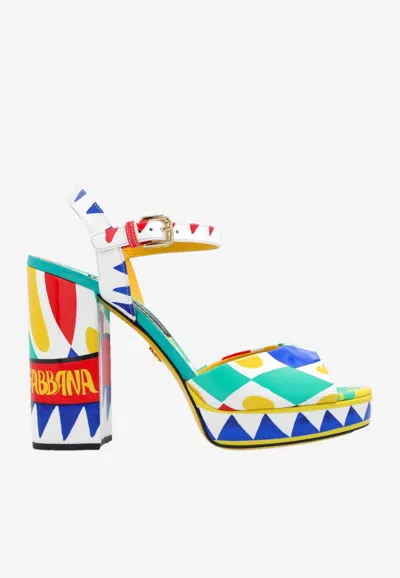Dolce & Gabbana Carretto Leather Ankle-strap Platform Sandals In Multicolor