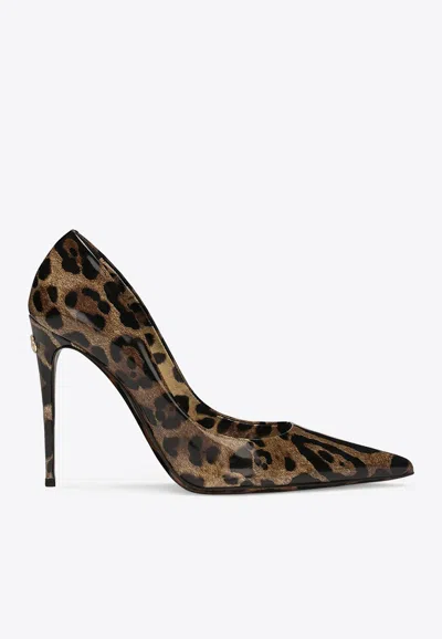 Dolce & Gabbana Printed Glossy High-heeled Shoes In Brown