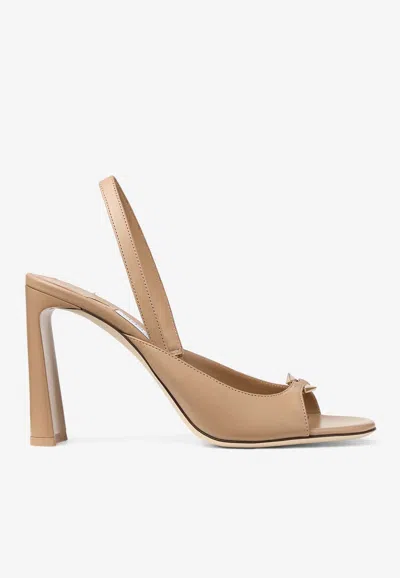 Jimmy Choo Lev 95 Leather Slingback Heels In Biscuit