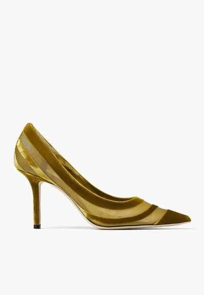 Jimmy Choo Love 85 Velvet-trimmed Pumps In Green