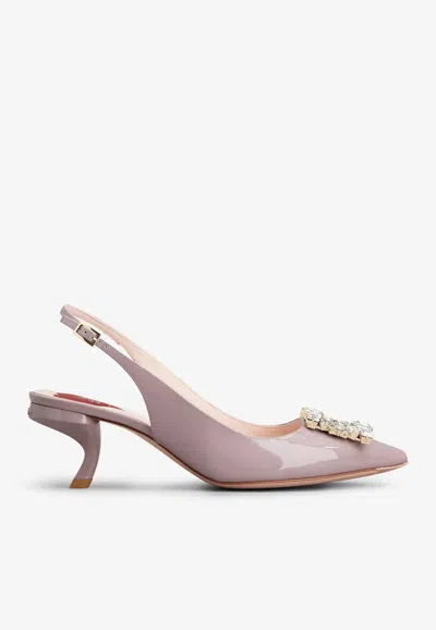 Roger Vivier Virgule 55 Slingback Pumps In Patent Leather In Violet