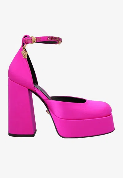 Versace Medusa Aevitas 120 Satin Platform Pumps In Fuchsia