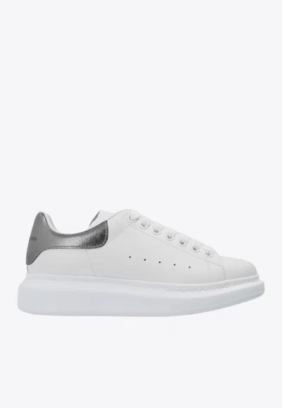 Alexander Mcqueen White Oversize Sneakers With Snake Print On The Heel In Leather Woman In White